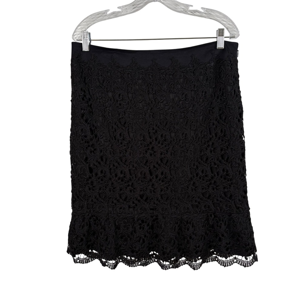 WHBM Skirt Womens L Black Lace Guipure Pencil Cocktail Goth Romantic Whimsigoth